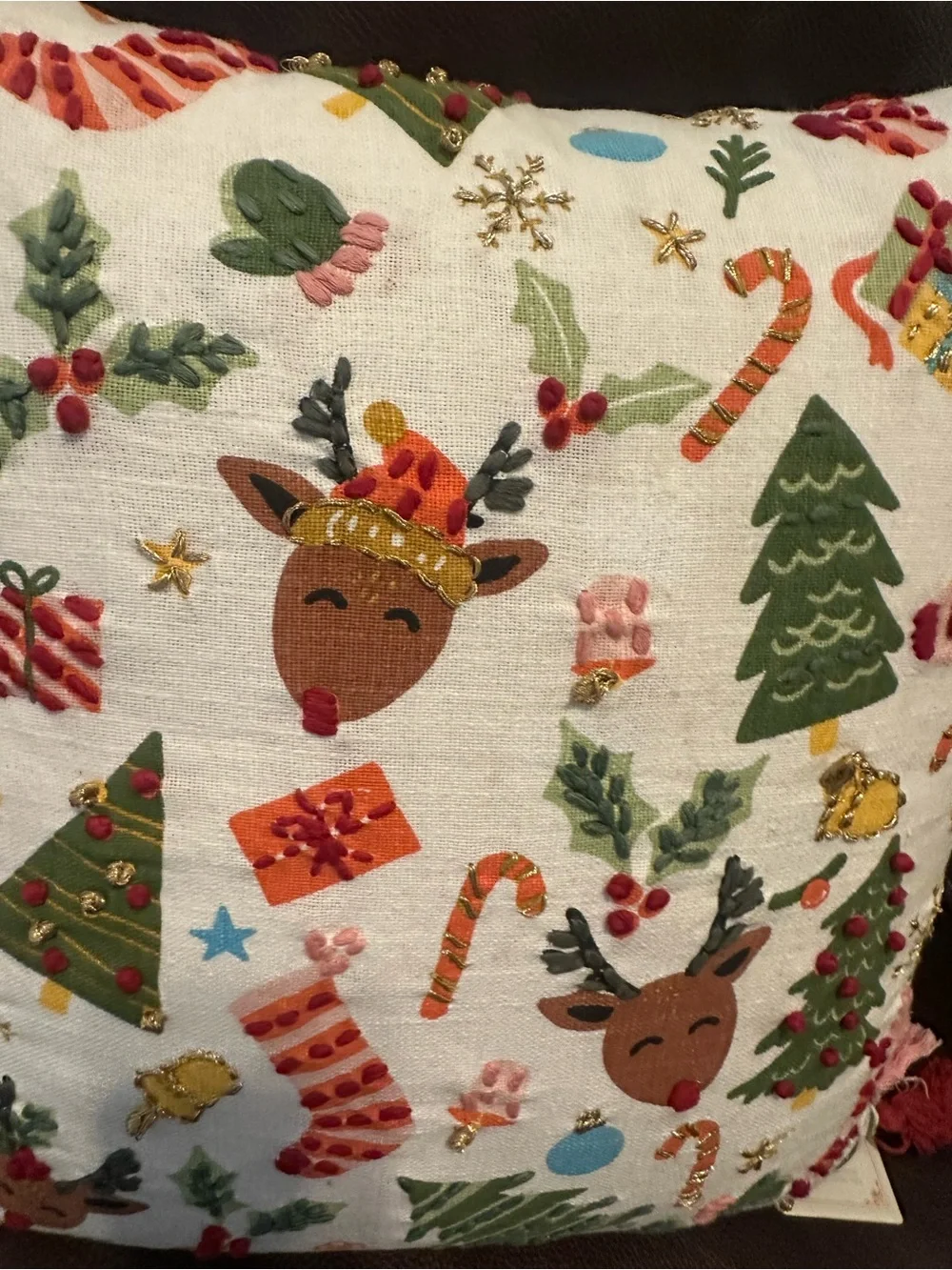 NWT Twinkle Town Embroidered Christmas Decorative Pillow NWT